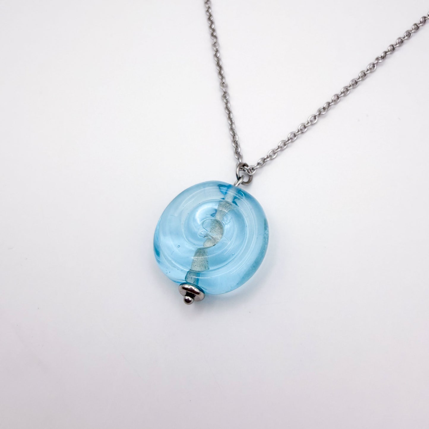 Aqua Swirl - Glass Worry Stone Necklace