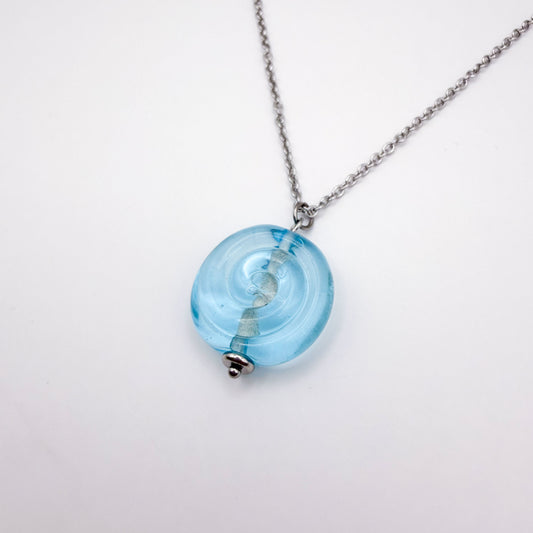 Aqua Swirl - Glass Worry Stone Necklace