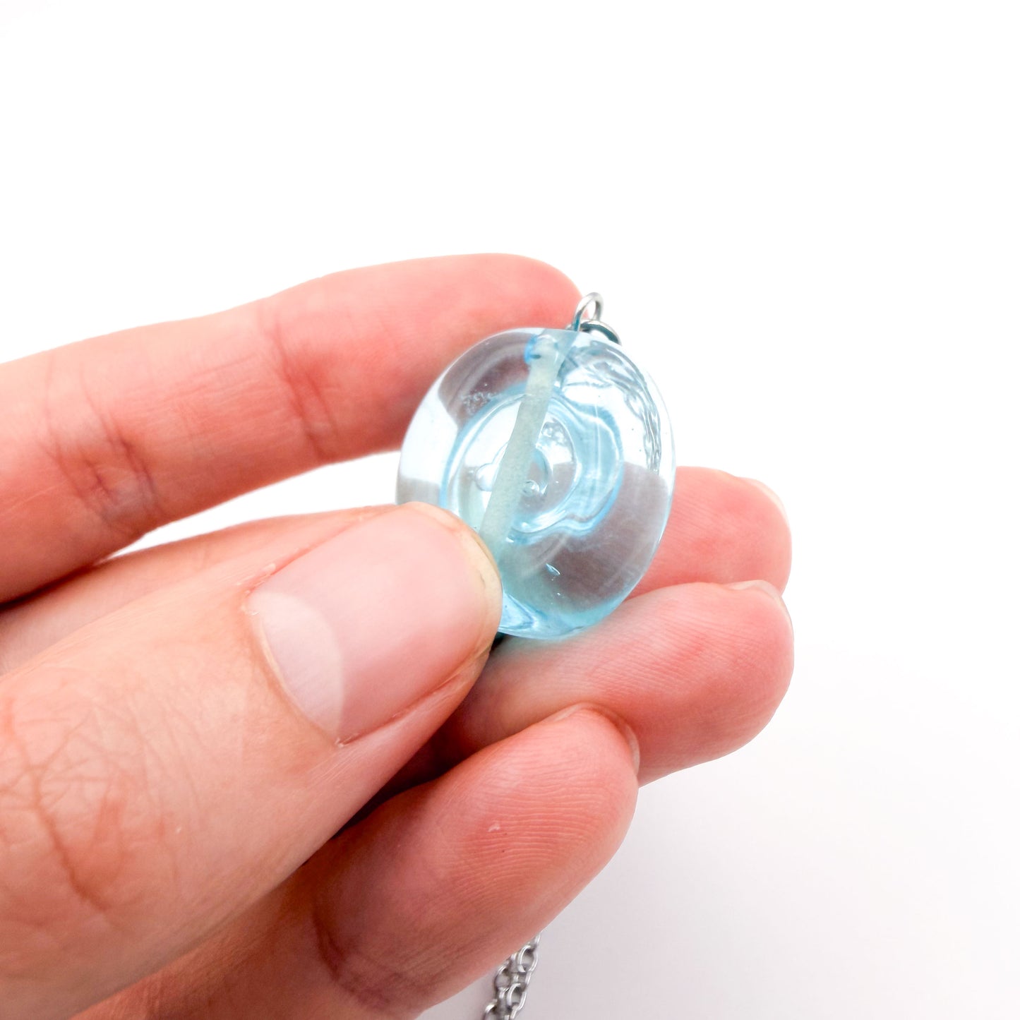 Aqua Swirl - Glass Worry Stone Necklace