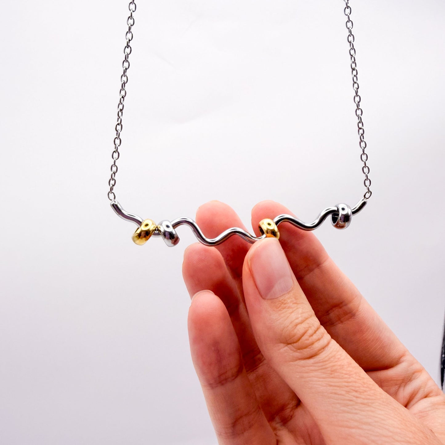 Squiggle Fidget Necklace - Silver Stainless Steel
