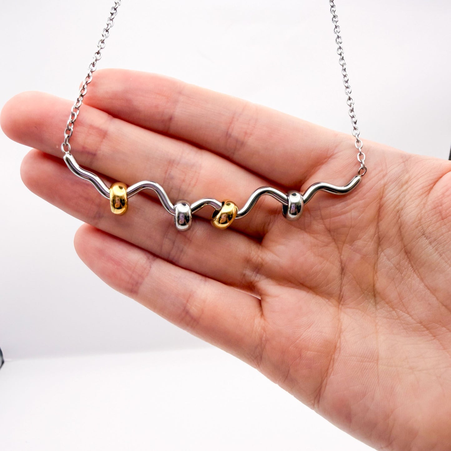 Squiggle Fidget Necklace - Silver Stainless Steel