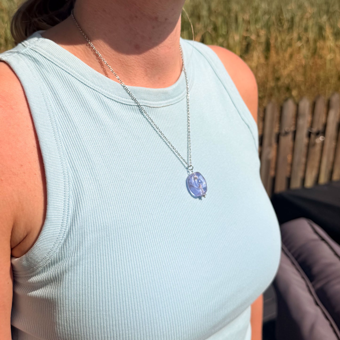 Lilac Swirl - Glass Worry Stone Necklace