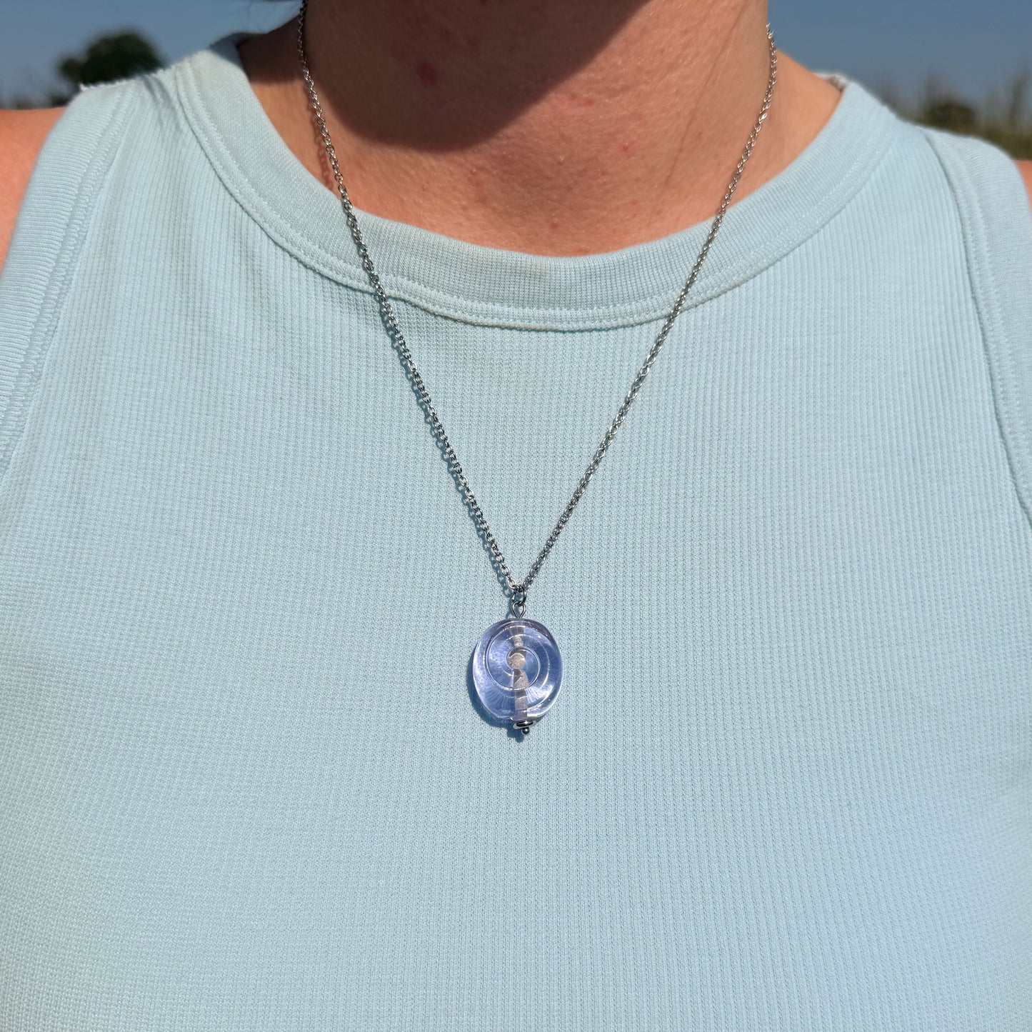 Lilac Swirl - Glass Worry Stone Necklace