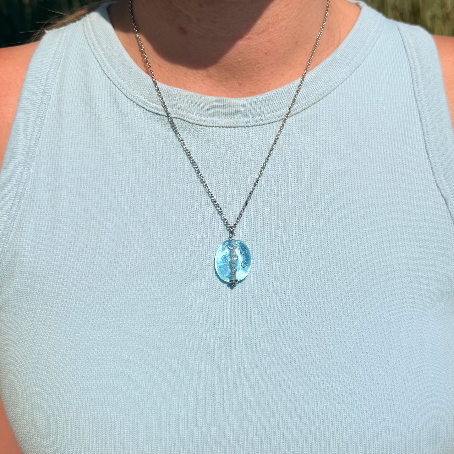 Aqua Bubbles - Glass Worry Stone Necklace