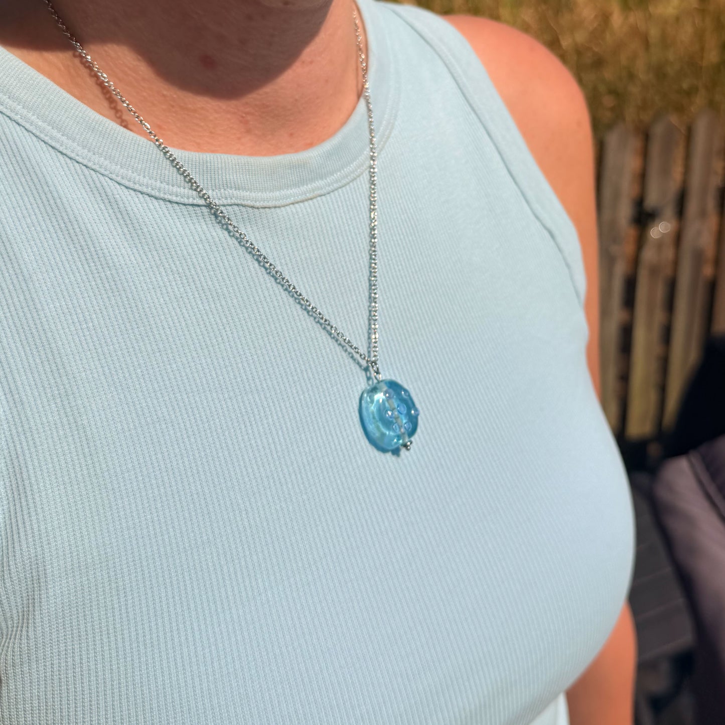 Aqua Bubbles - Glass Worry Stone Necklace