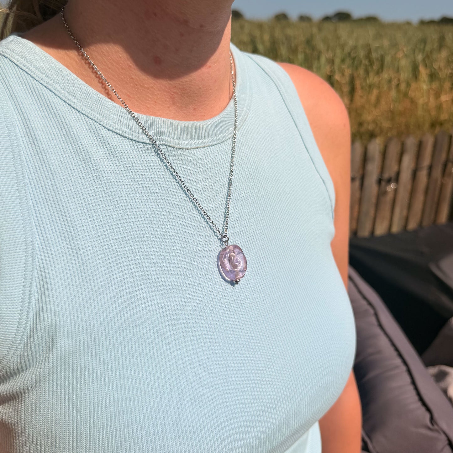 Blush Swirl - Glass Worry Stone Necklace