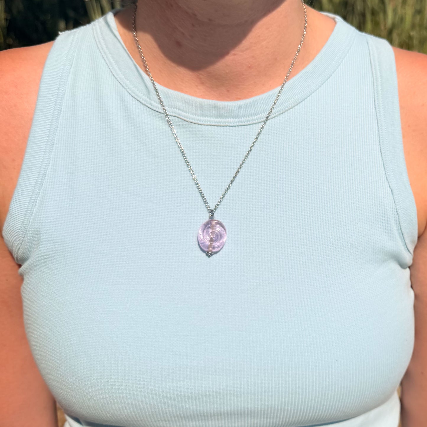 Blush Swirl - Glass Worry Stone Necklace