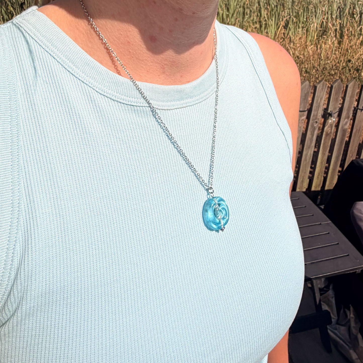 Aqua Swirl - Glass Worry Stone Necklace