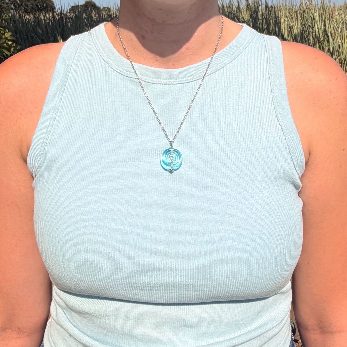 Aqua Swirl - Glass Worry Stone Necklace