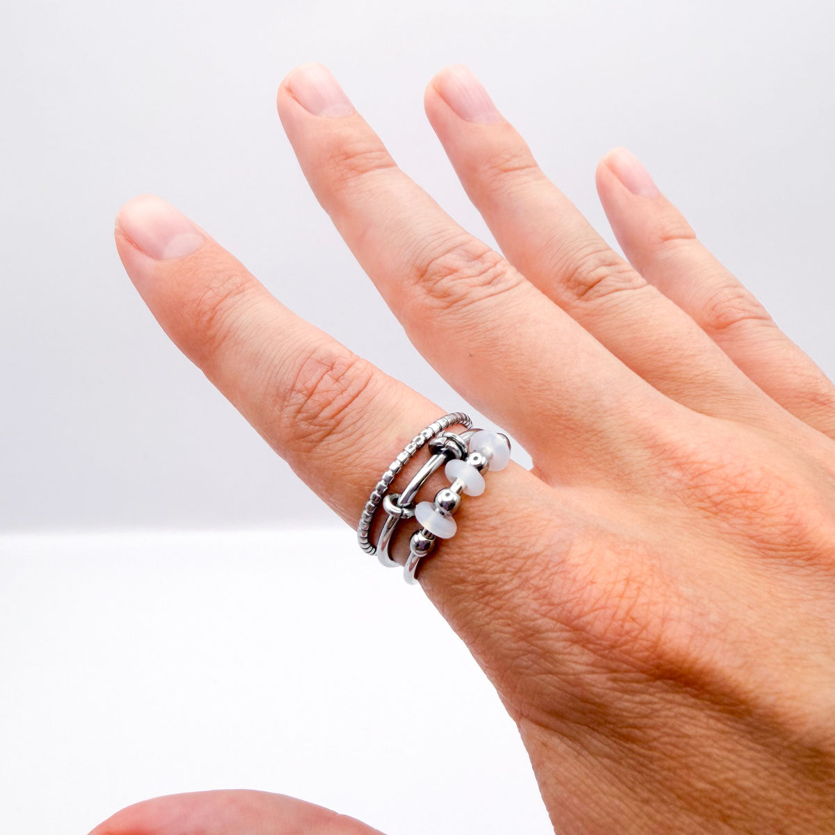 Picker Fidget Rings - Set of Three Silver Stainless Steel