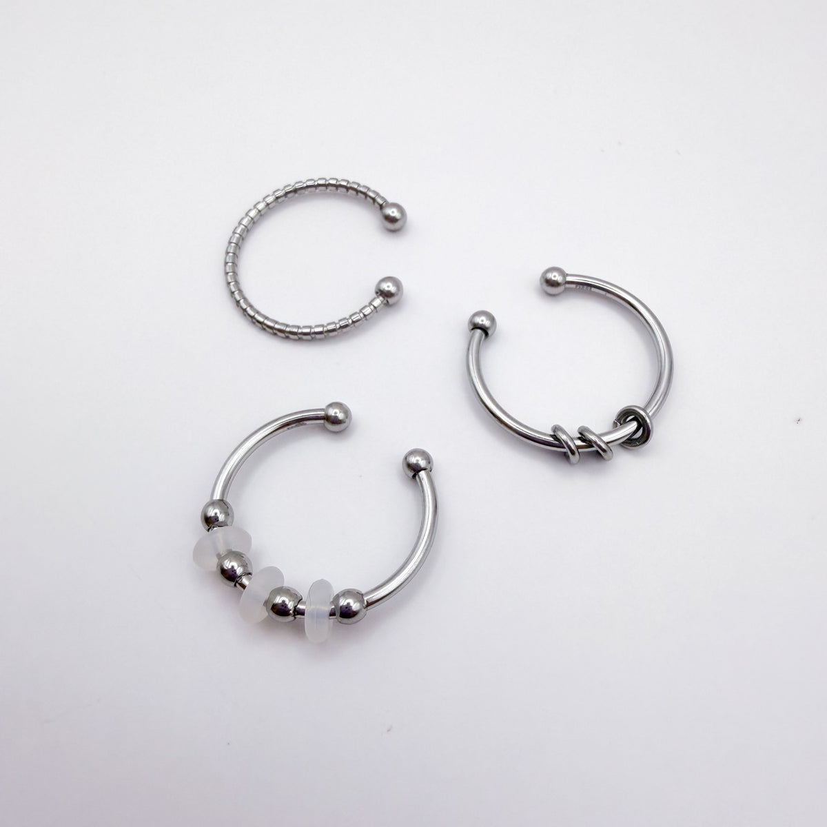 Picker Fidget Rings - Set of Three Silver Stainless Steel